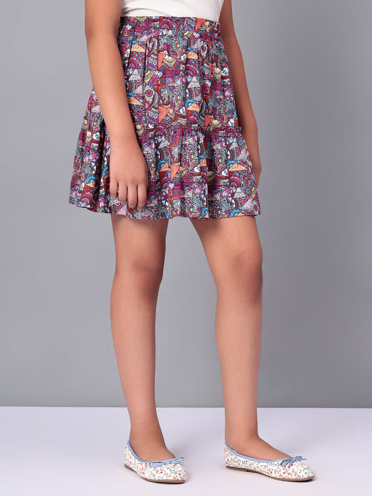 Girls Tiered Skirt in Printed Viscose Rayon