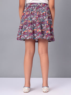 Girls Tiered Skirt in Printed Viscose Rayon