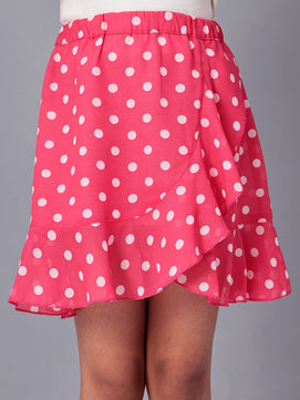 Girls Pink Polka Dotted Georgette Skirt