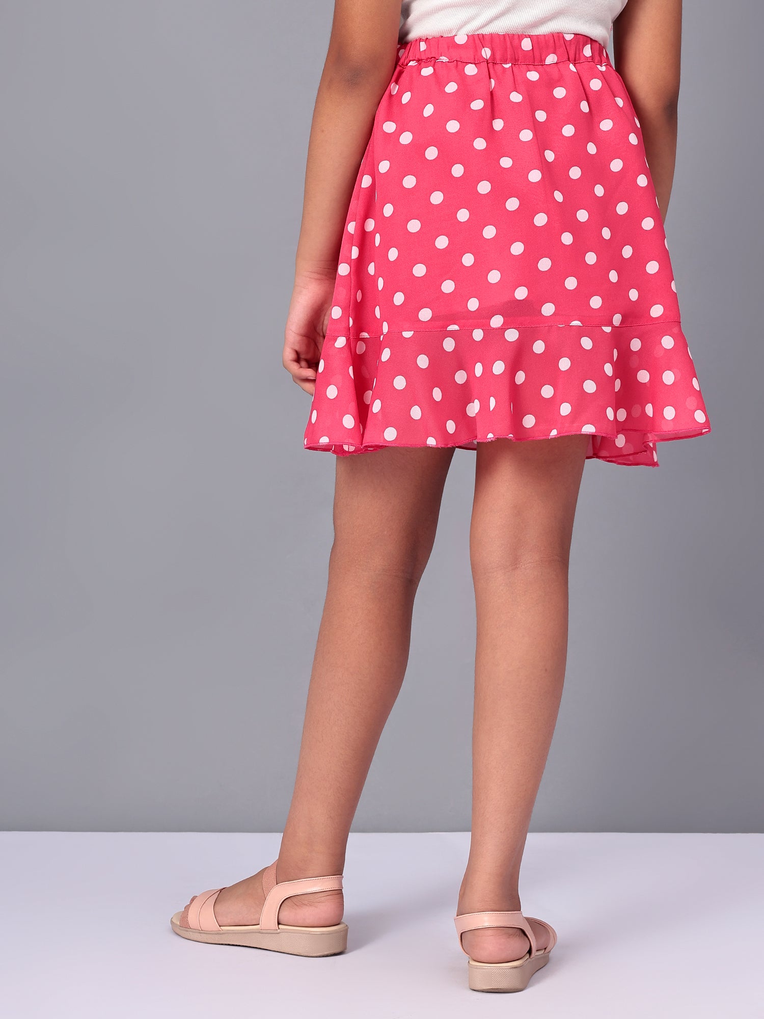 Girls Pink Polka Dotted Georgette Skirt