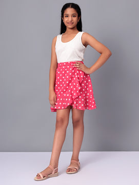 Girls Pink Polka Dotted Georgette Skirt