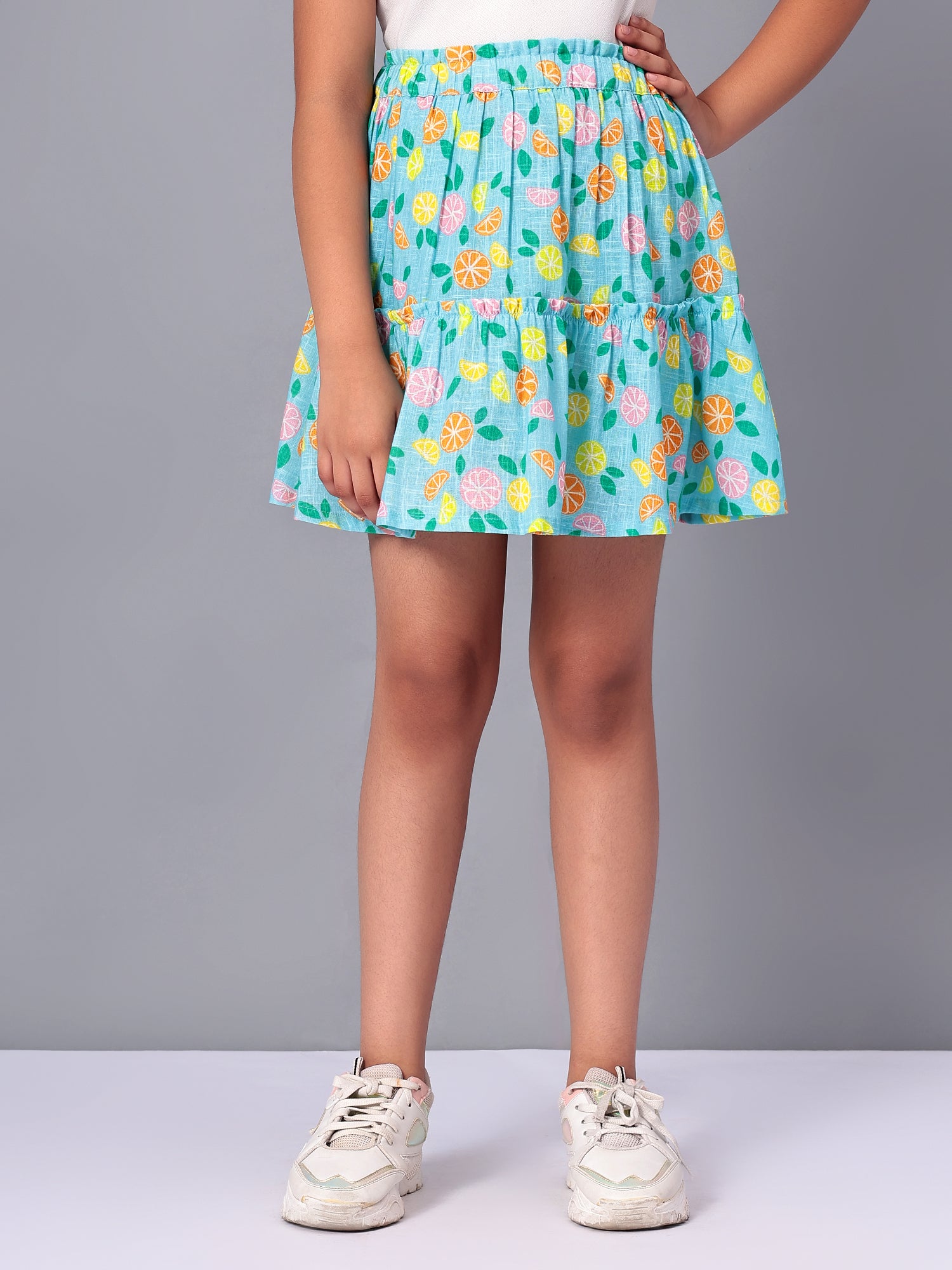 Girls Tiered Skirt in Printed Cotton