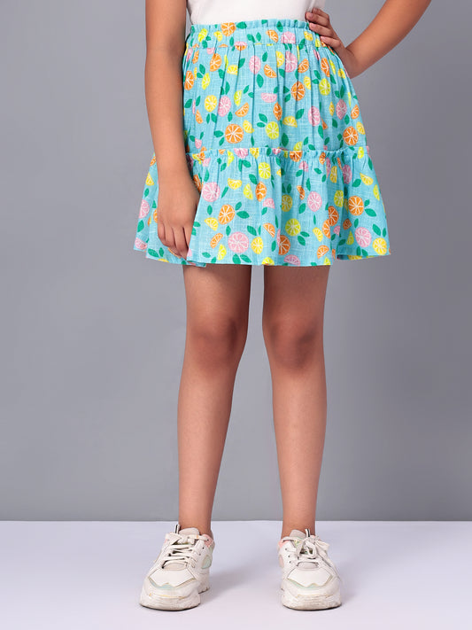 Girls Tiered Skirt in Printed Cotton