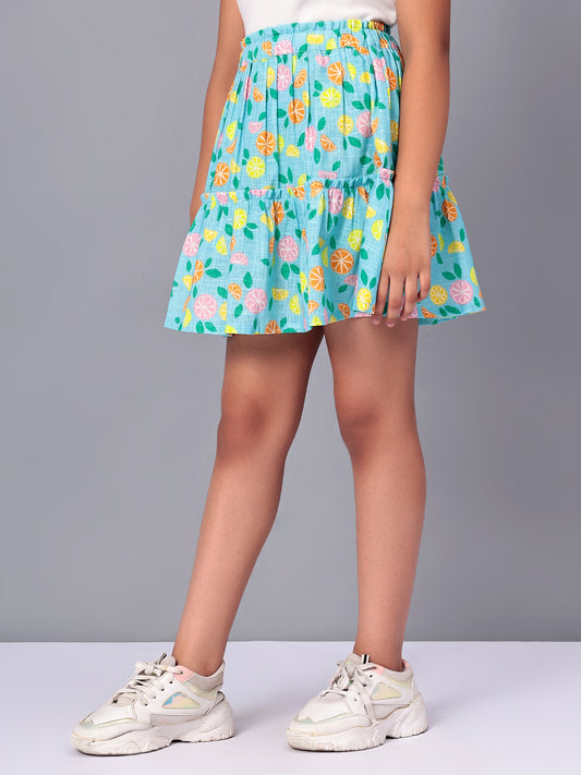 Girls Tiered Skirt in Printed Cotton