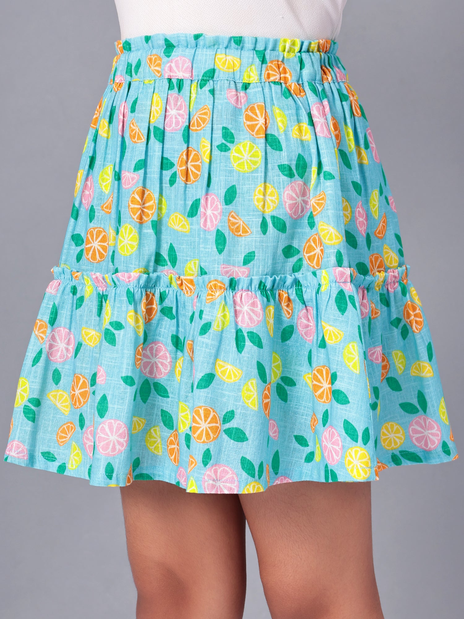 Girls Tiered Skirt in Printed Cotton