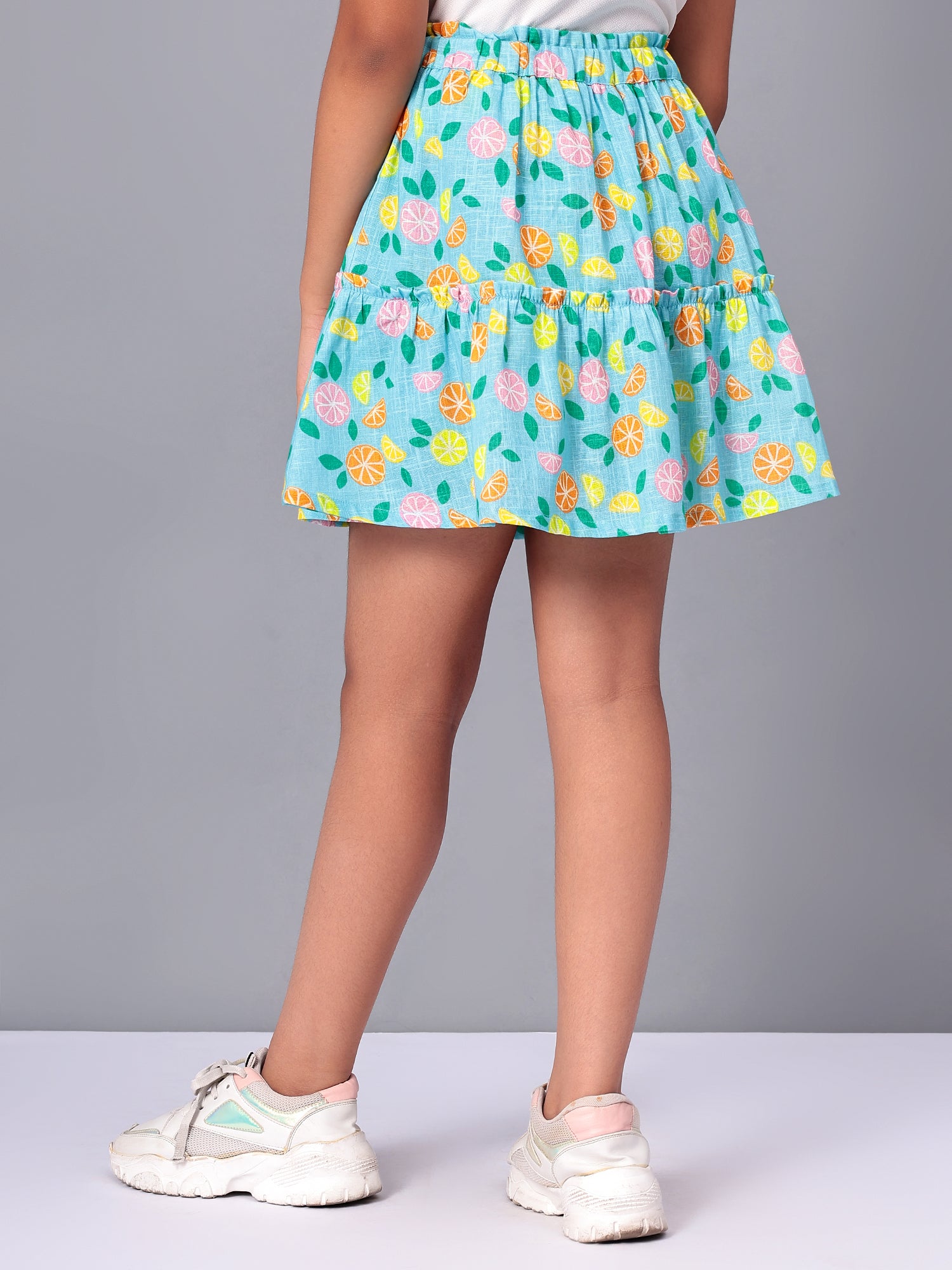 Girls Tiered Skirt in Printed Cotton