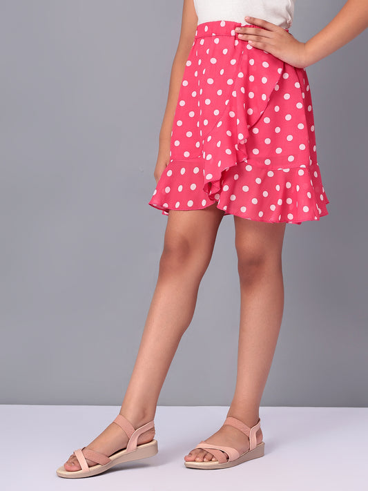 Girls Pink Polka Dotted Georgette Skirt