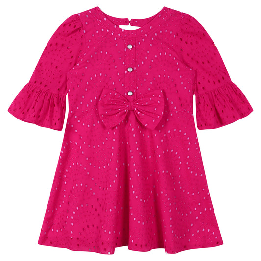 Girls Fuschia Schiffli Dress