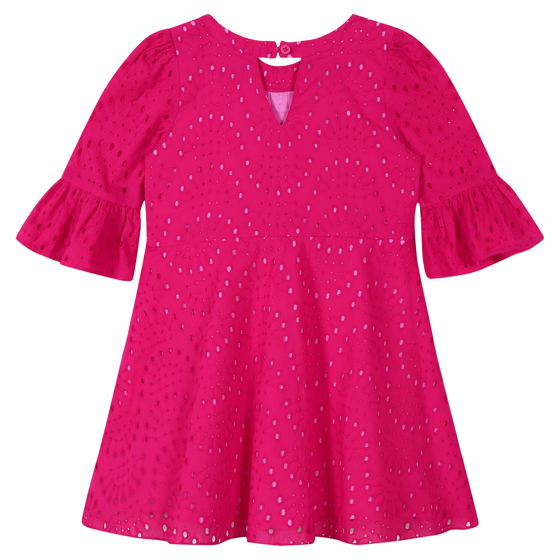 Girls Fuschia Schiffli Dress