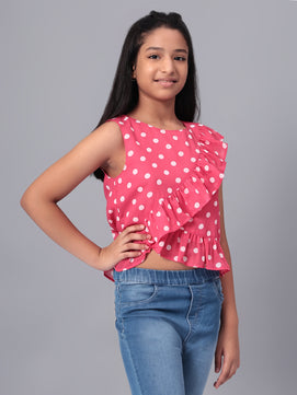 Girls Pink Polka Dotted Georgette Top