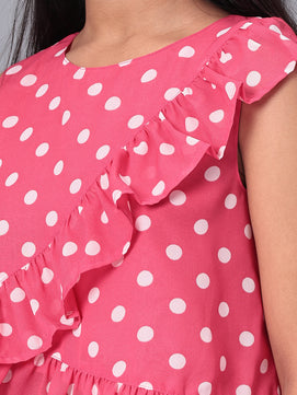 Girls Pink Polka Dotted Georgette Top