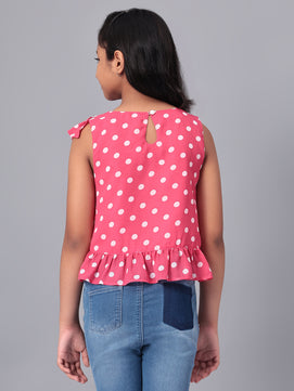 Girls Pink Polka Dotted Georgette Top