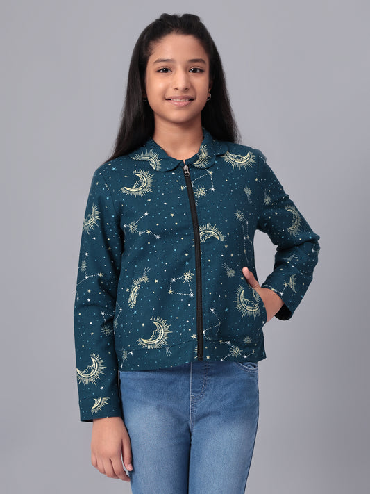 Girls Grey Printed Flannel Jacket