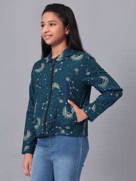 Girls Grey Printed Flannel Jacket