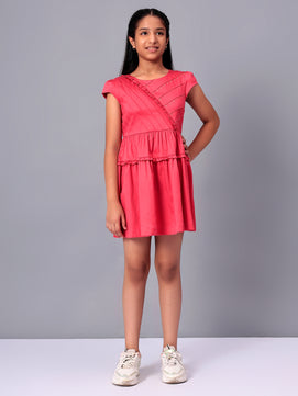 Girls Cotton Satin Dress in Coral Color