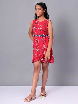 Girls Red Rayon Dress