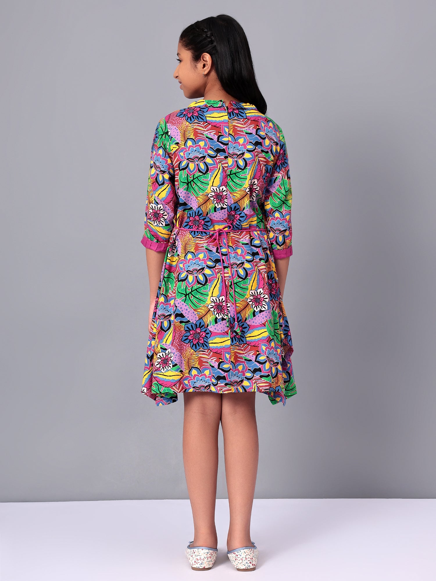 Girls Multicolored Printed Rayon Dress