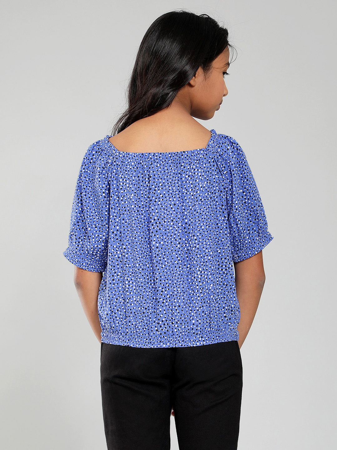 Girls Blue Printed Rayon Top