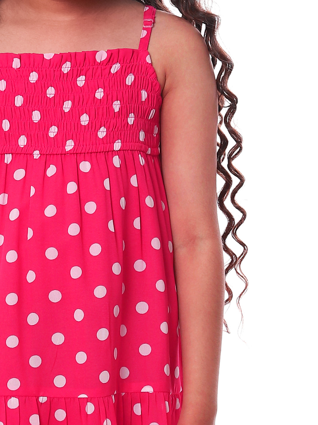 Girls Pink Polka Dotted Tiered Dress