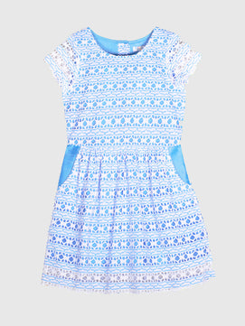 Girls Sky Blue Lace Dress