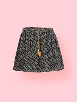 Girls Black and White Printed Striped Skirt