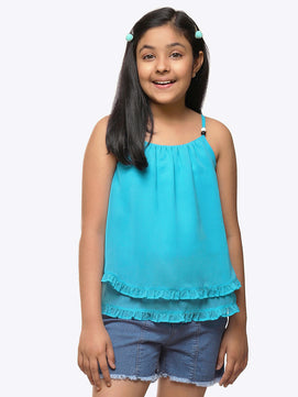 Girls Turquoise Blue Georgette Top