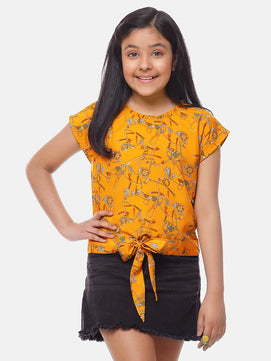 Girls Mustard Yellow Waist Tie Top