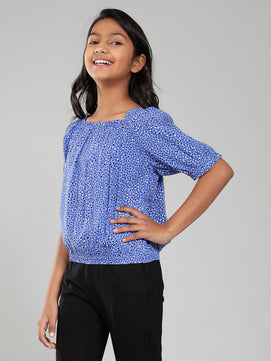 Girls Blue Printed Rayon Top