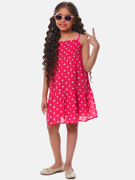 Girls Pink Polka Dotted Tiered Dress