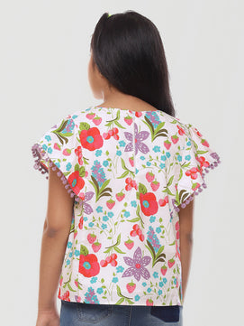 Girls Floral Print Cotton Top