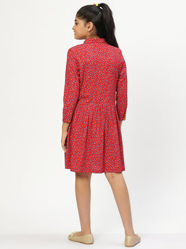 Girls Shirt Style Long Sleeves Dress in Rayon