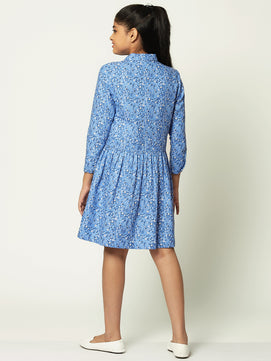 Girls Shirt Style Long Sleeves Dress in Cotton Twill