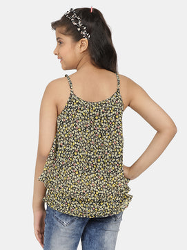 Girls Black Printed Georgette Top