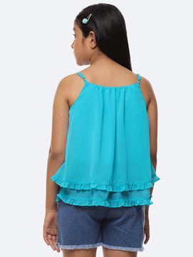 Girls Turquoise Blue Georgette Top