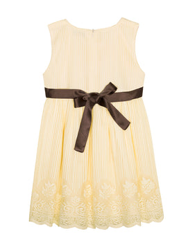 Girls Scalloped Hem Lace Dress in Beige Color