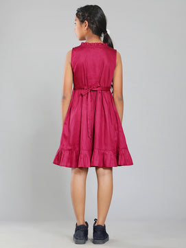 Girls Cotton Satin Dress in Wine Color