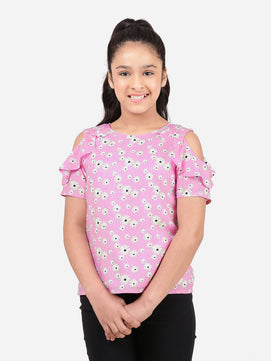 Girls Cold Shoulder Ruffle Top