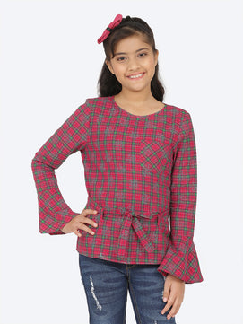 Girls Full Sleeves Top in Check