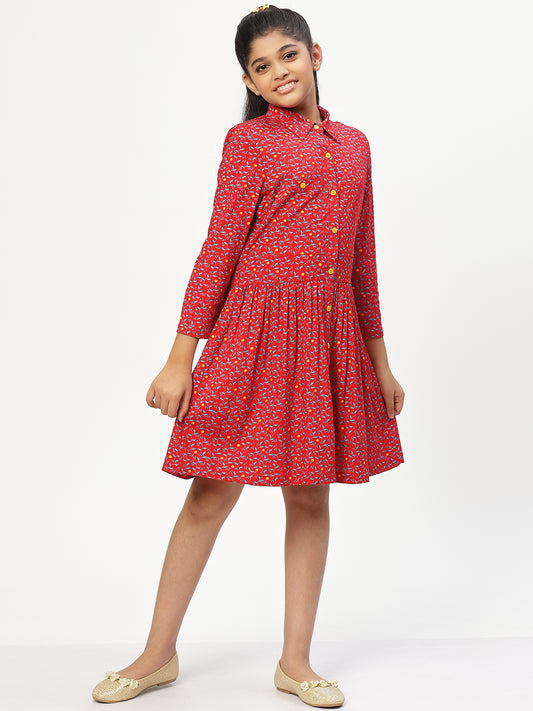 Girls Shirt Style Long Sleeves Dress in Rayon