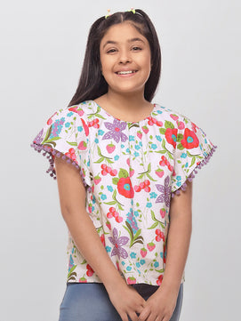 Girls Floral Print Cotton Top