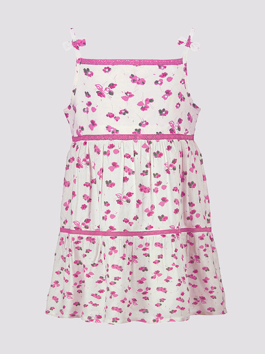 Girls Tiered Midi Dress in Printed Rayon Fabric