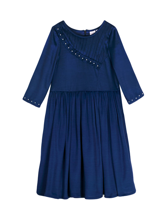 Girls Navy Blue Long Sleeves Dress