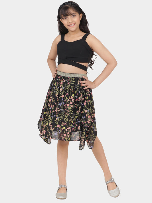 Girls Black Georgette Skirt