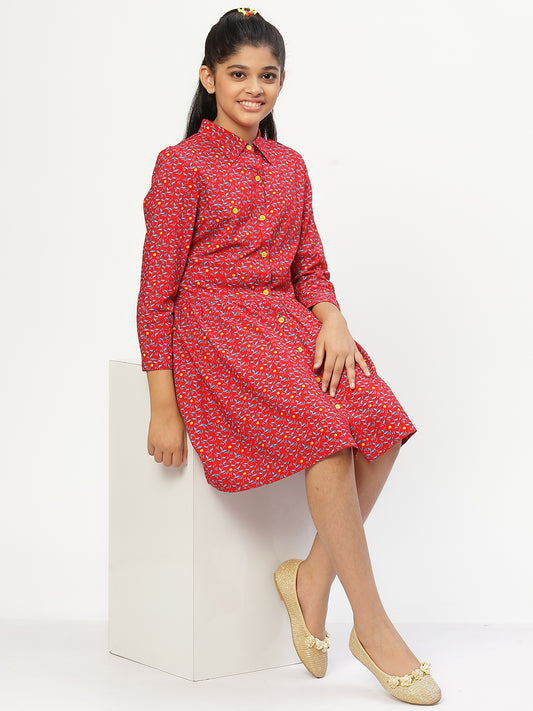 Girls Shirt Style Long Sleeves Dress in Rayon