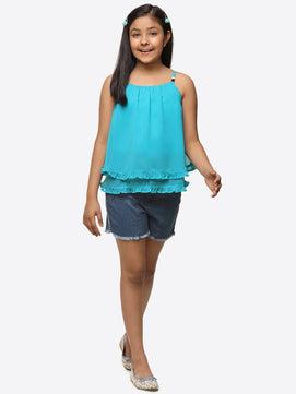 Girls Turquoise Blue Georgette Top