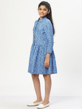 Girls Shirt Style Long Sleeves Dress in Cotton Twill