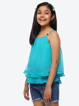 Girls Turquoise Blue Georgette Top