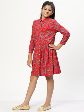 Girls Shirt Style Long Sleeves Dress in Rayon