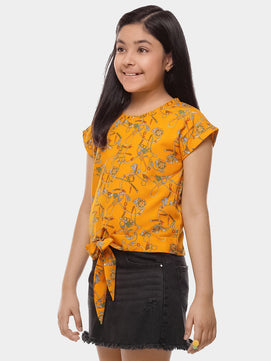 Girls Mustard Yellow Waist Tie Top