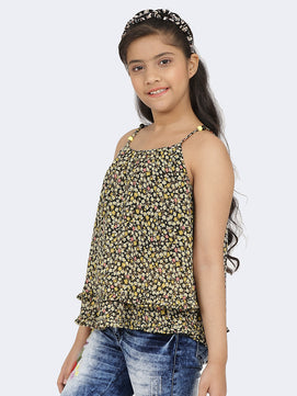 Girls Black Printed Georgette Top